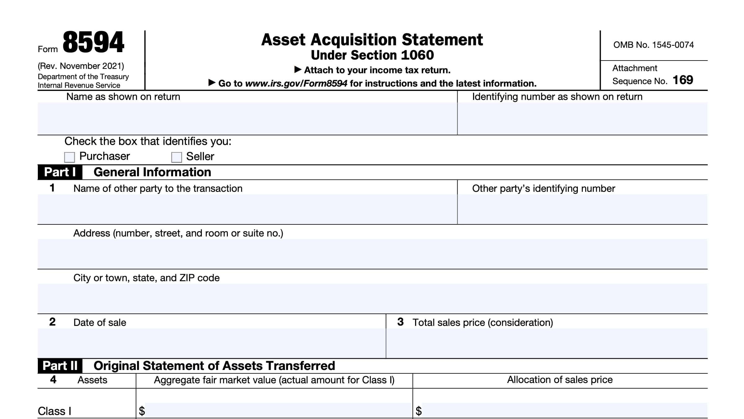 Irs Form 8594 Classes Of Assets