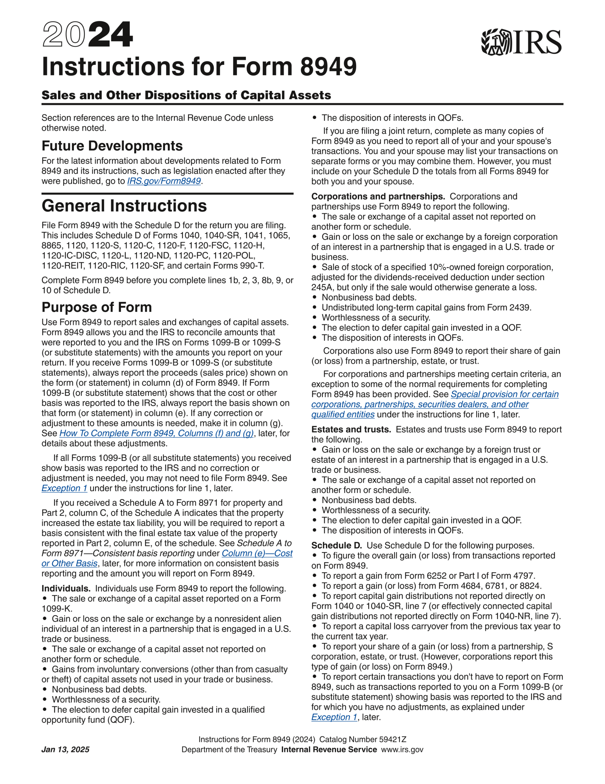 IRS Form 8949 Instructions