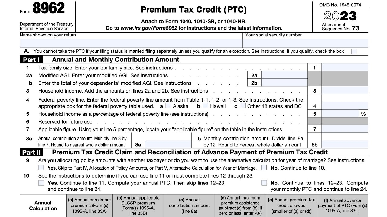IRS Form 8962 Walkthrough Premium Tax Credit 