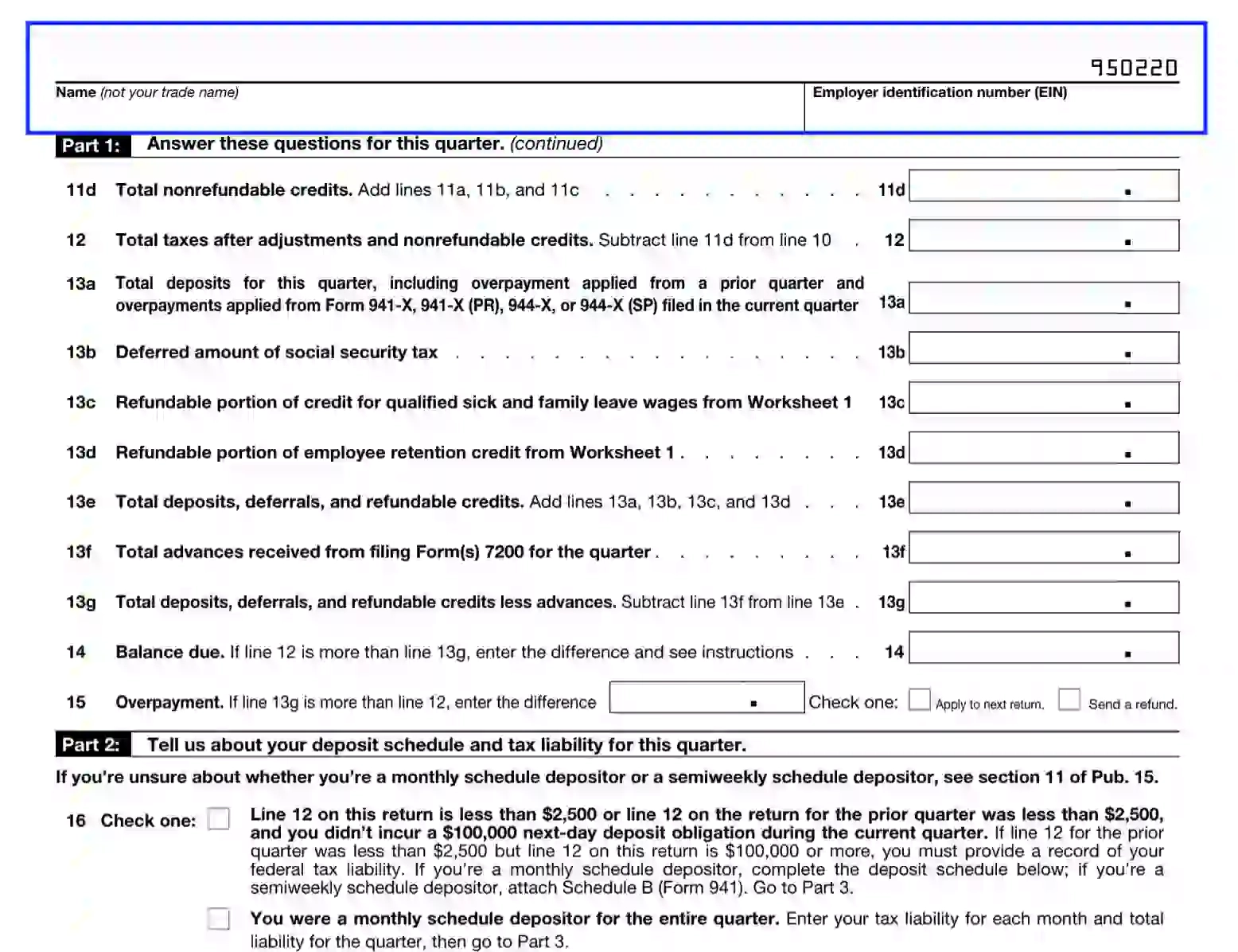 IRS Form 941 Fill Out Printable PDF Forms Online