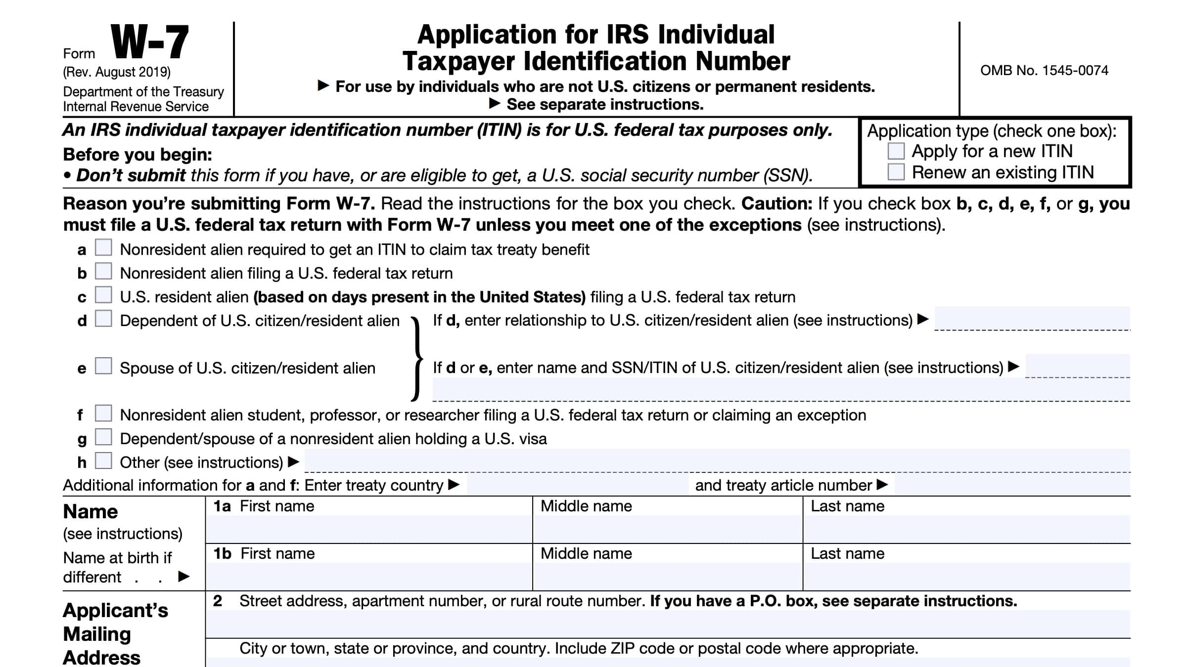IRS Form W 7 Instructions Completing Your ITIN Application