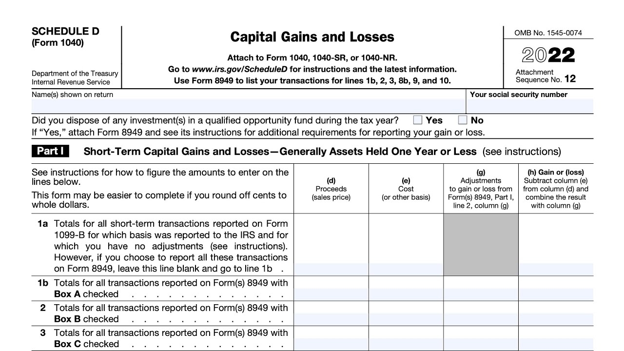 IRS Schedule D Walkthrough Capital Gains And Losses Worksheets 