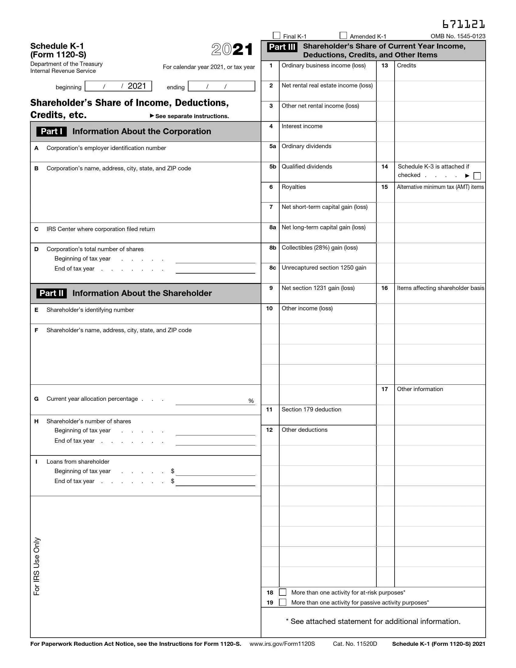 IRS Schedule K 1 Form 1120 S Fill Out PDF Forms Online
