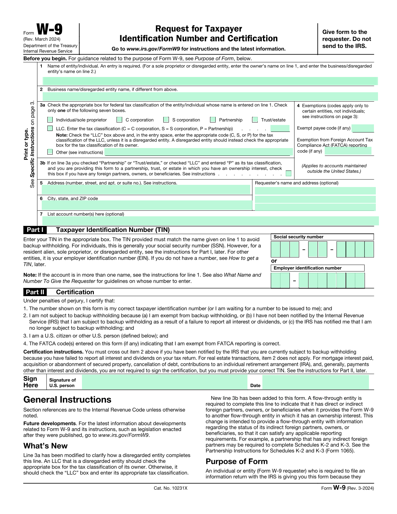 Irs Form W-9 Fillable Pdf