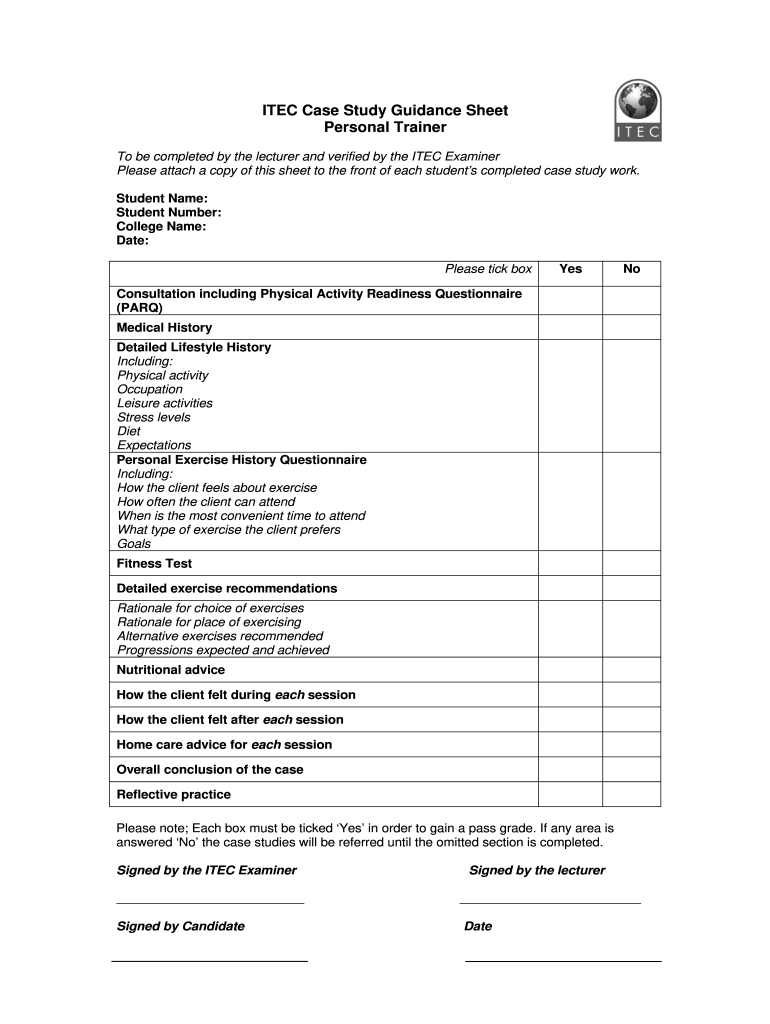 ITEC Case Study Guidance Sheet Personal Form Fill Online 