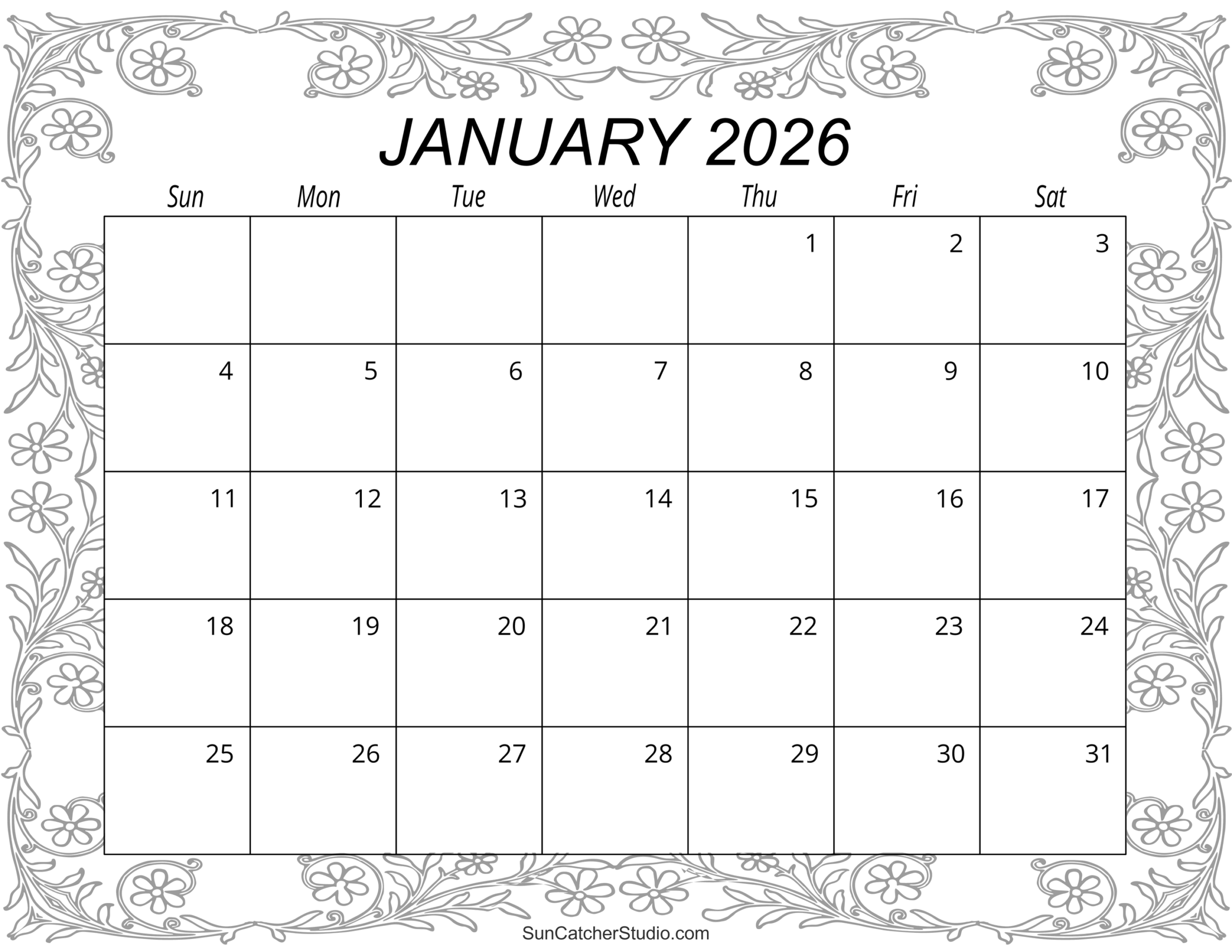 January 2026 Calendar Printable With Holidays