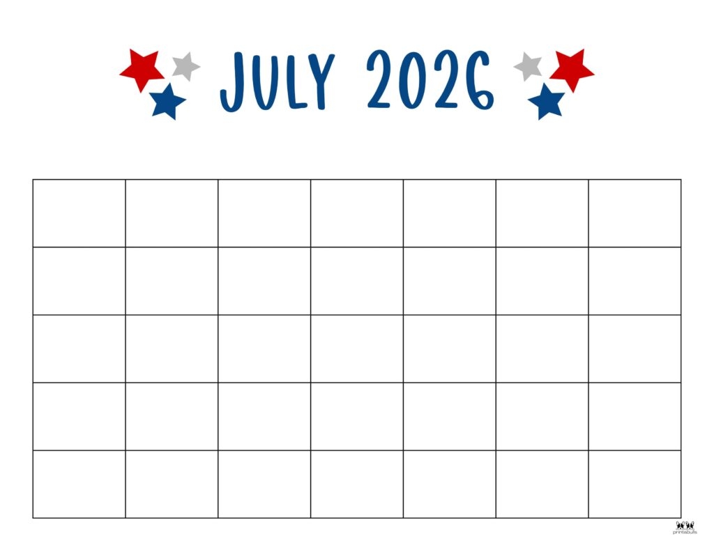 Printable Monthly Calendar 2026 July Blank