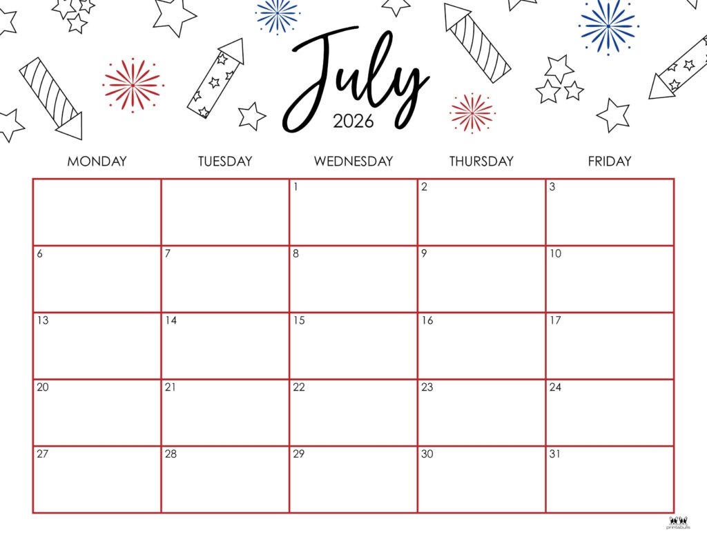 July 2026 Calendar With Holidays Printable
