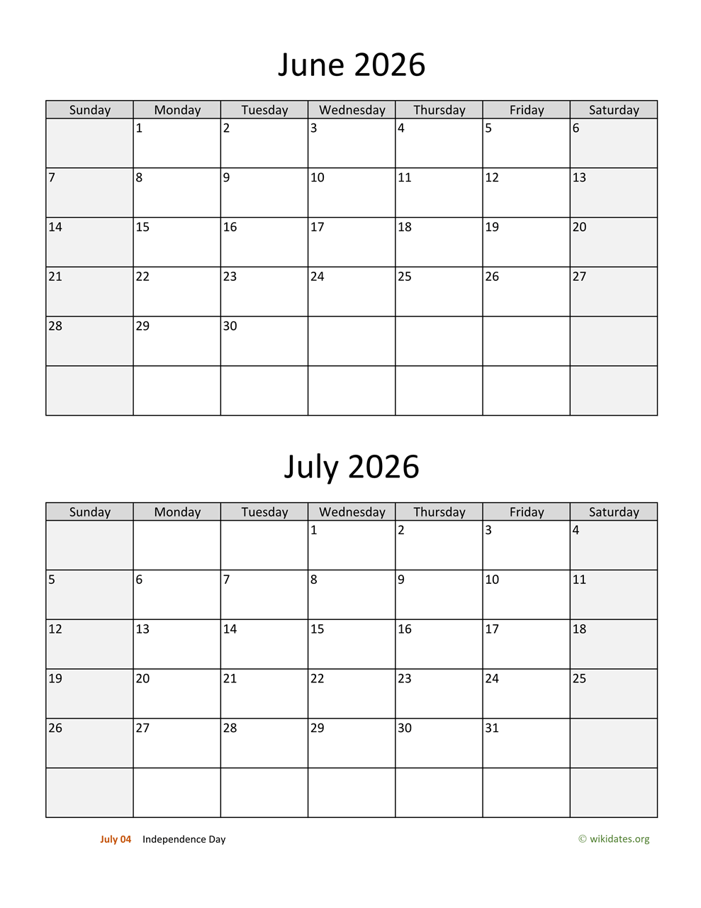 May June July 2026 Calendar Printable