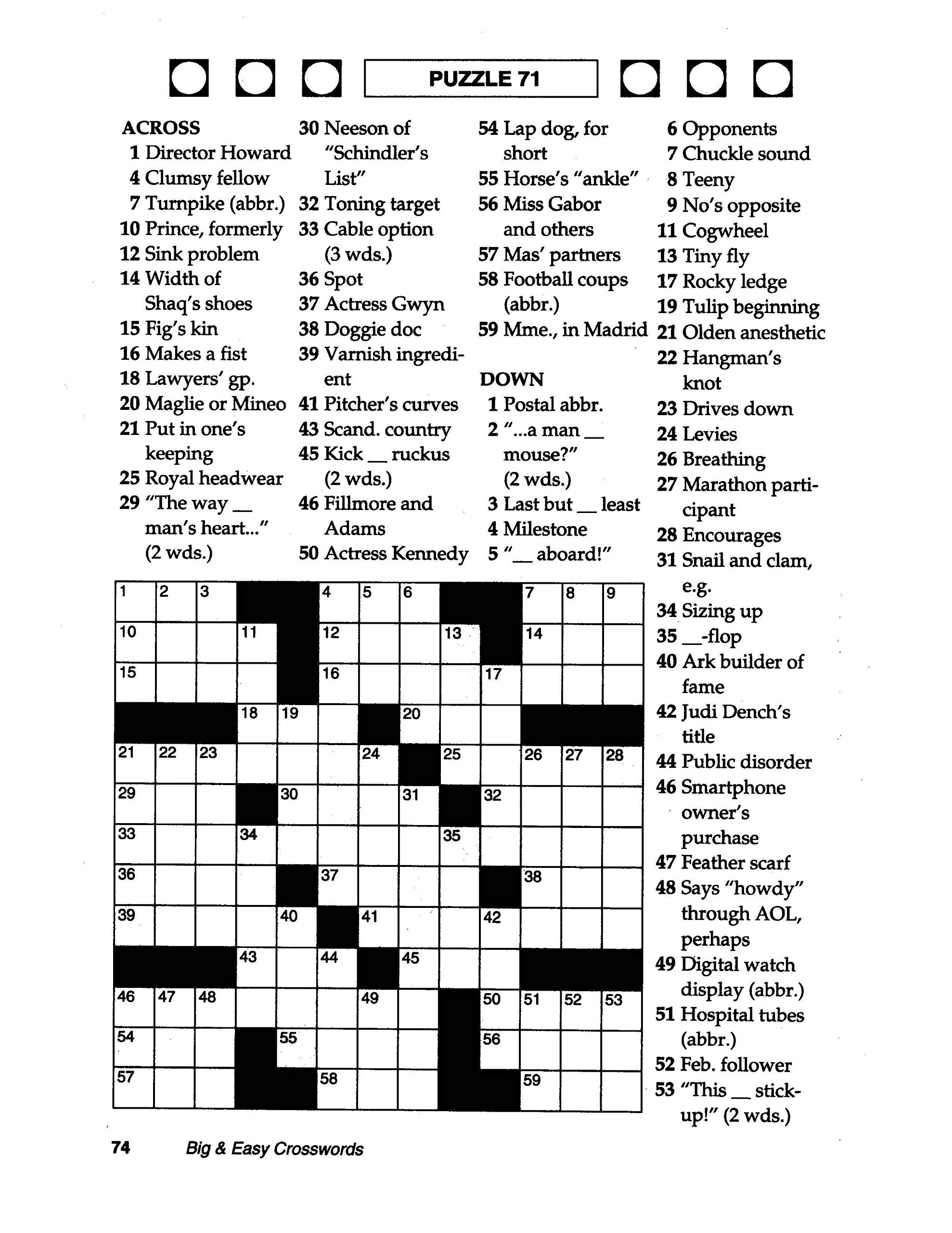 Large Printable Crossword Puzzles