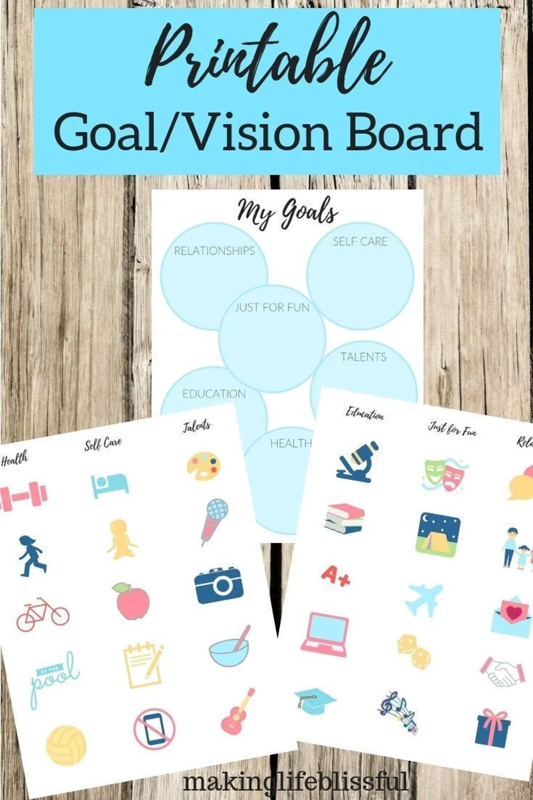 Kids Vision Board Printable Kit Goal Setting EDITABLE Canva 