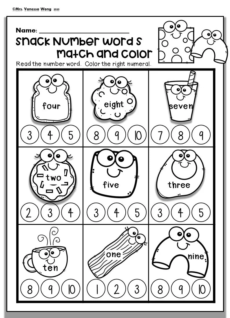 Kindergarten Math Worksheets Numbers 1 10 Number Words PDF Etsy