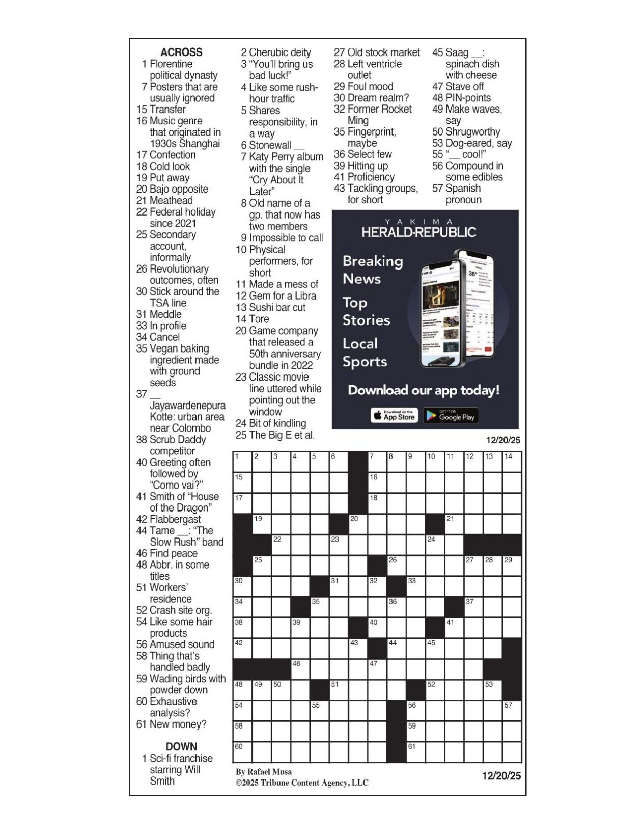 LA Times Crossword Dec 20 2025 Crosswords Yakimaherald