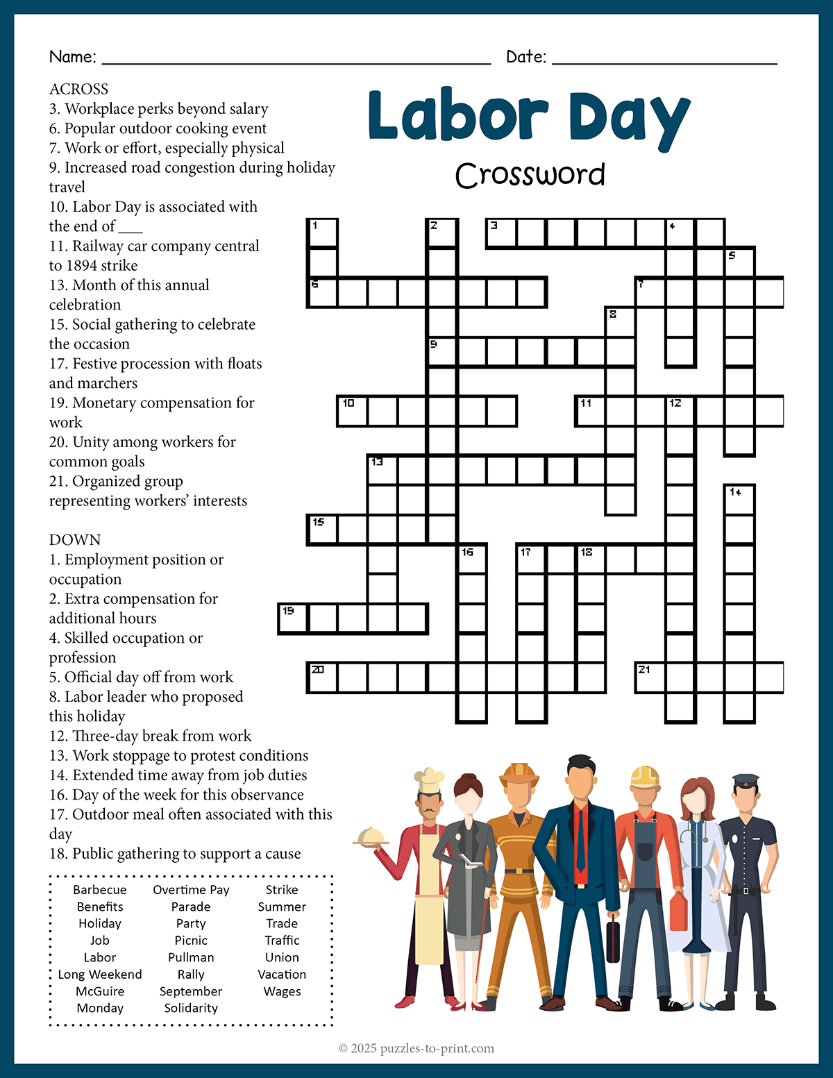 Work Crossword Puzzles Printable