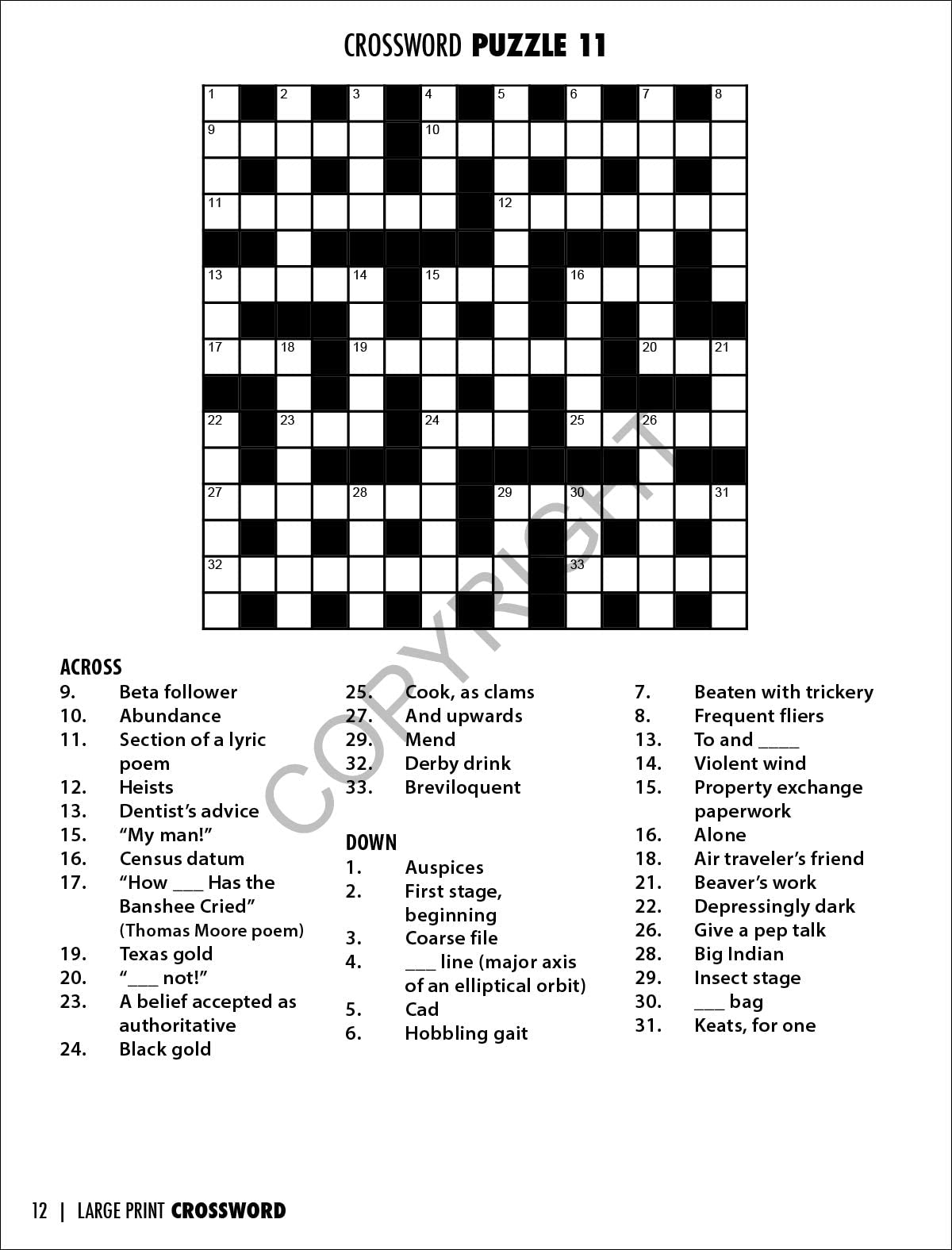 Large Print Crossword Puzzles Printable Free