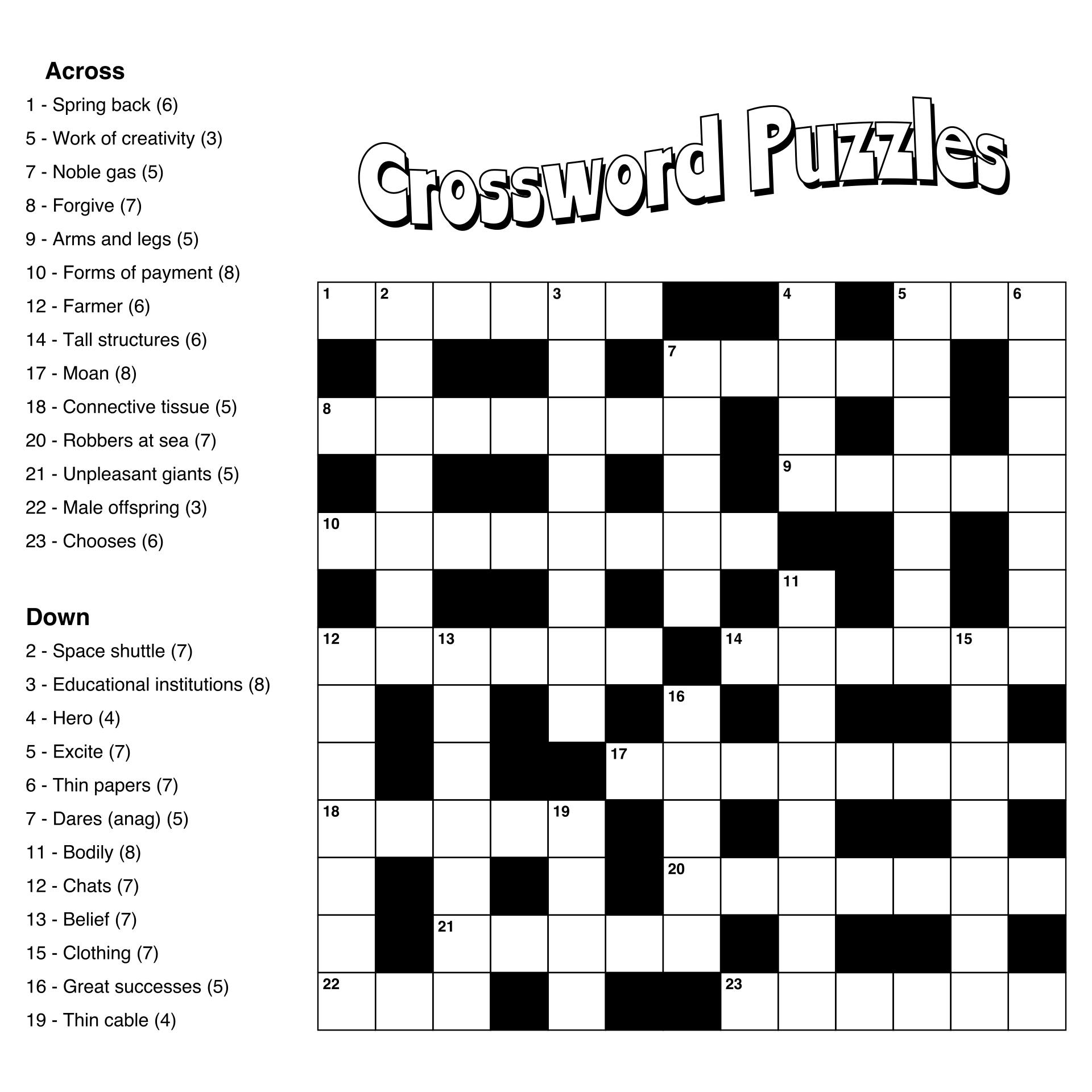 Printable Easy Crossword Puzzles For Adults