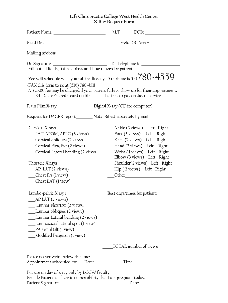X Ray Forms Free Printable