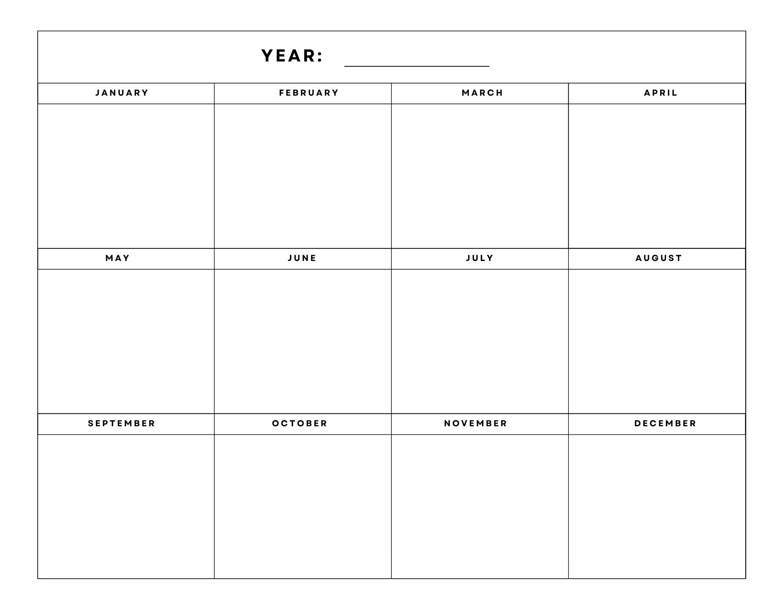 Blank Year Calendar Printable