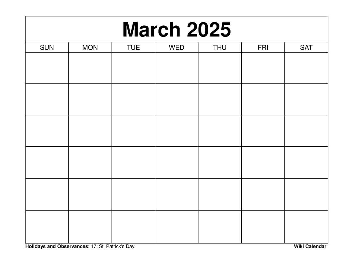 Blank Monthly Calendar Printable 2025 Free