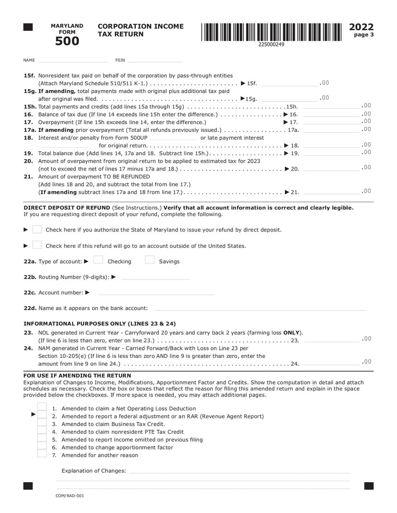 Maryland Tax Form 500