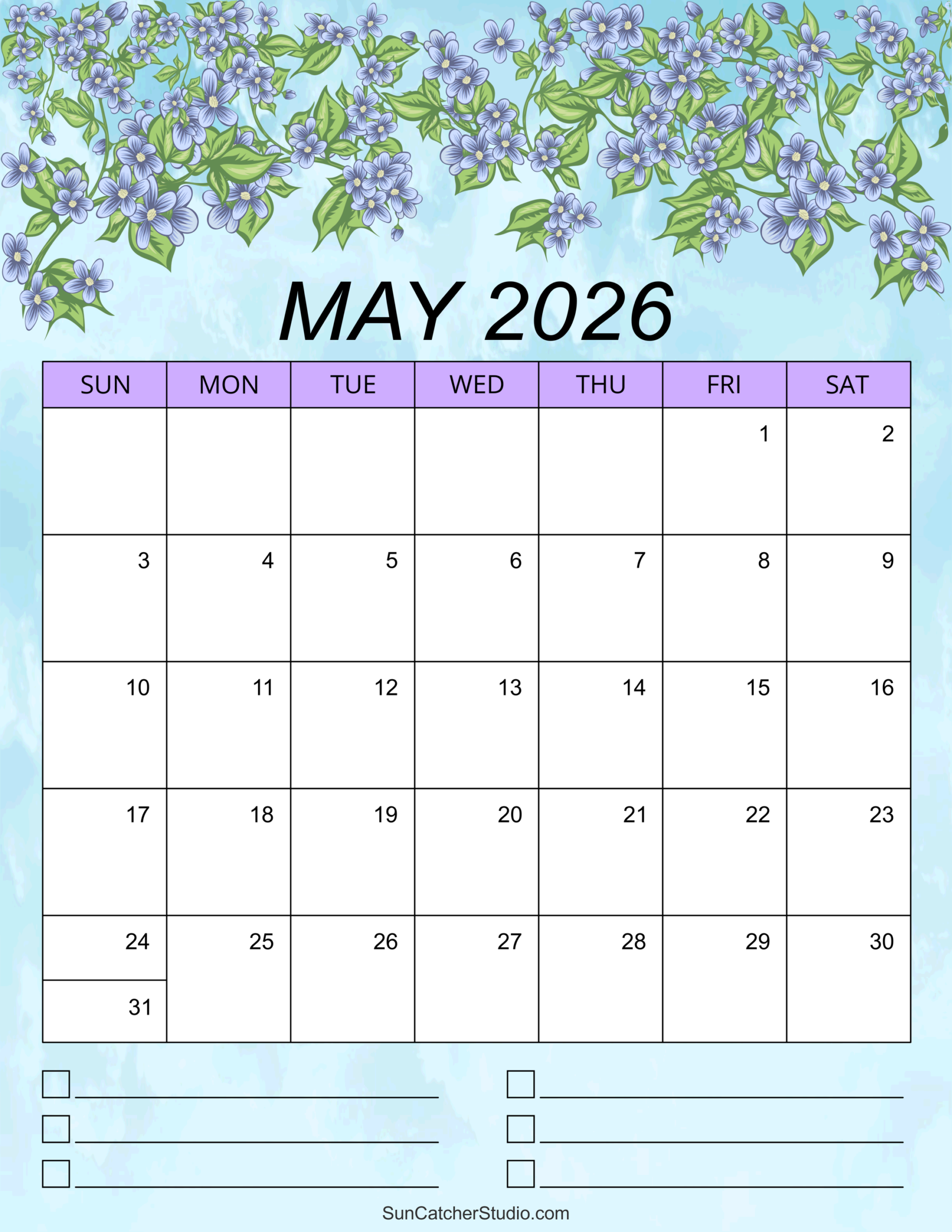 Blank May Calendar 2026 Printable