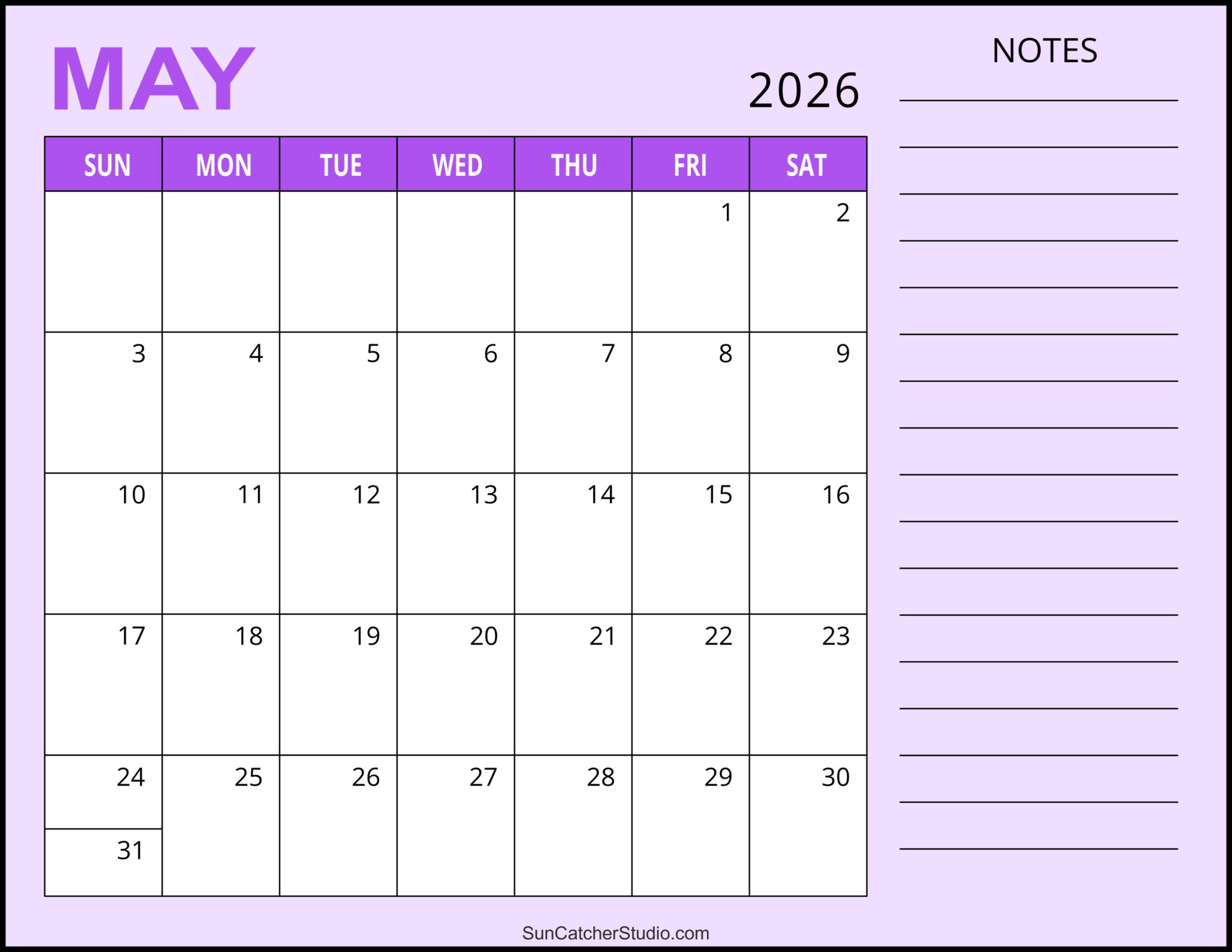 Blank May Calendar 2026 For Kids