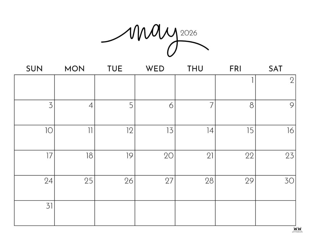Printable Blank Calendar 2026 May