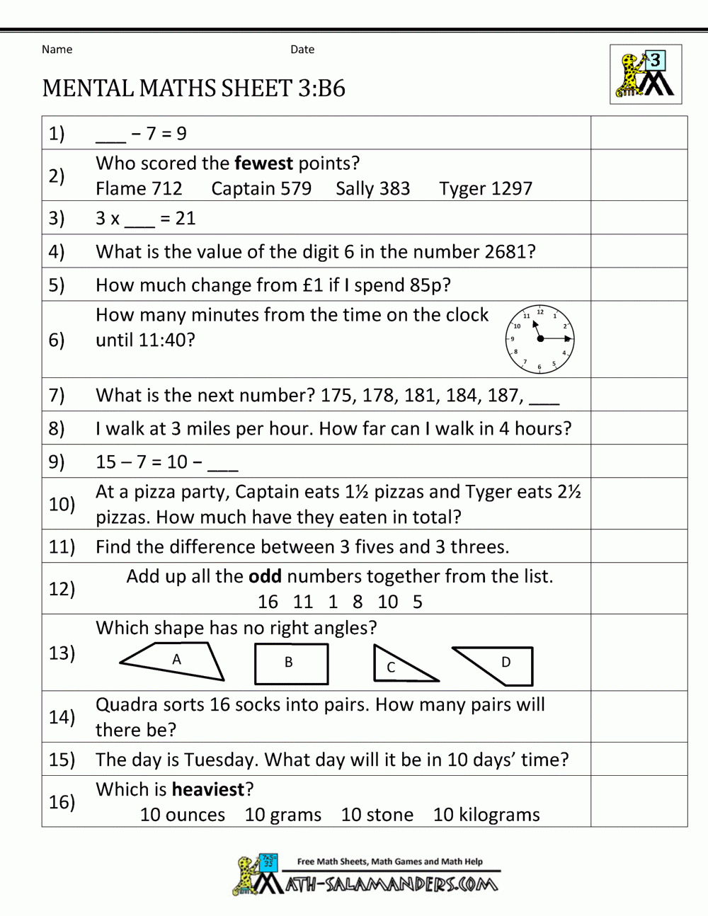 Printable Maths Worksheets Year 3