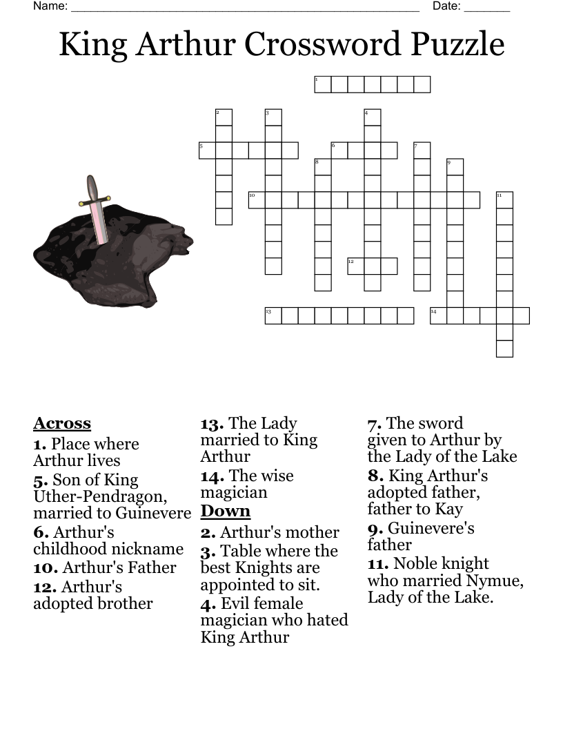 Merlin And Legend Of Arthur And The Sword In The Stone Crossword 