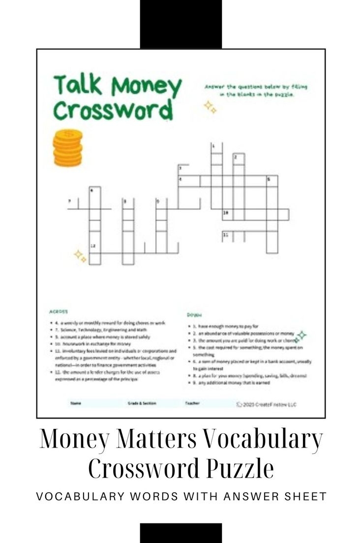 Money Crossword Puzzles Printable
