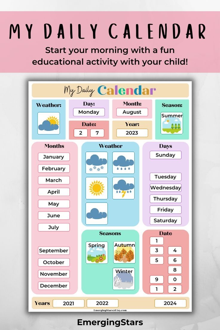 Montessori Printable My Daily Calendar For Children Perpetual 