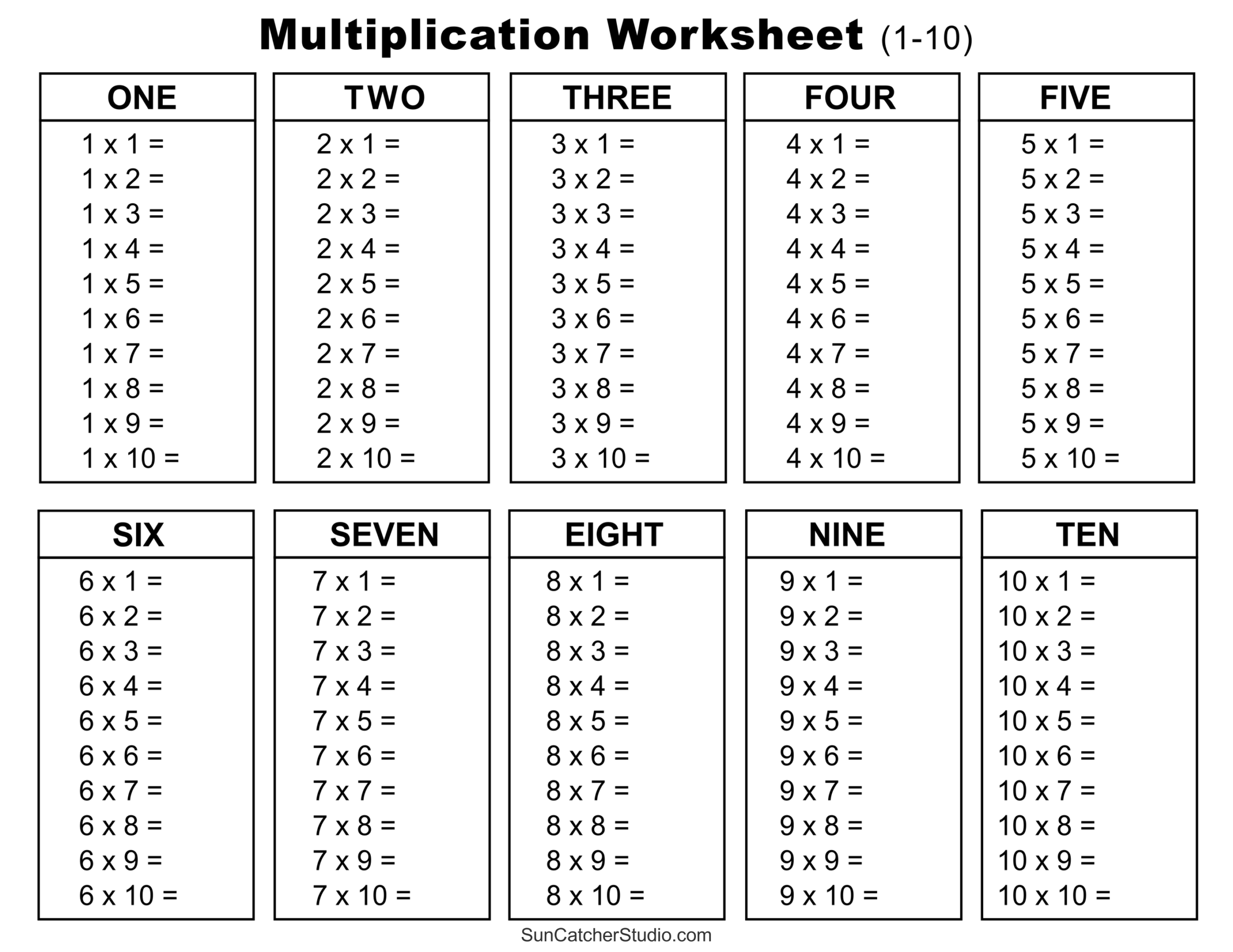Printable Multiplication 1-12 Worksheets