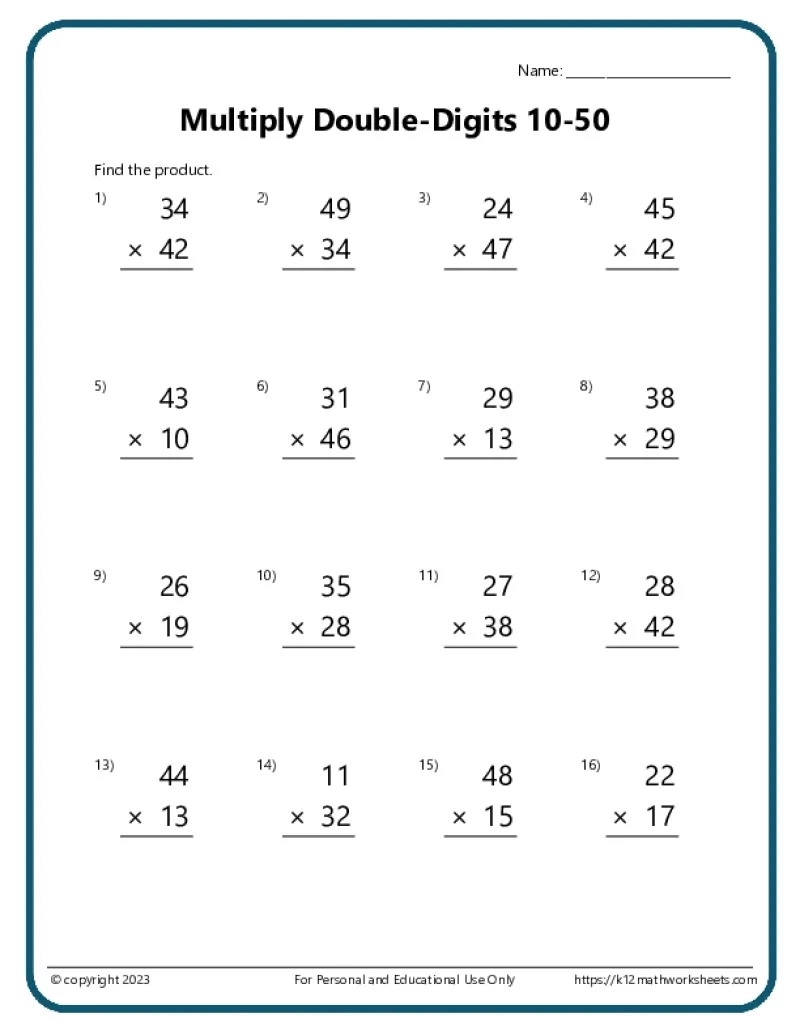 Free Math Worksheets Printable Multiplication