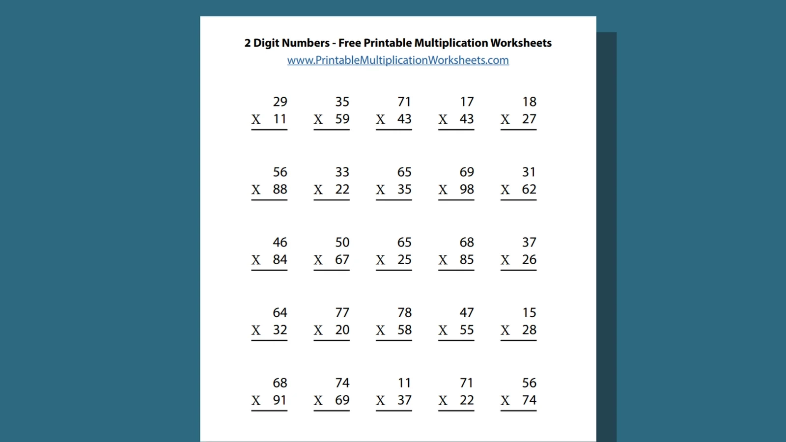 Double Digit Multiplication Printable Sheets