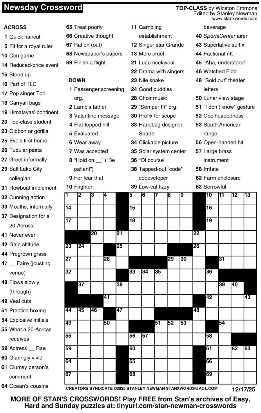 Newsday Crossword Puzzle Creators Syndicate