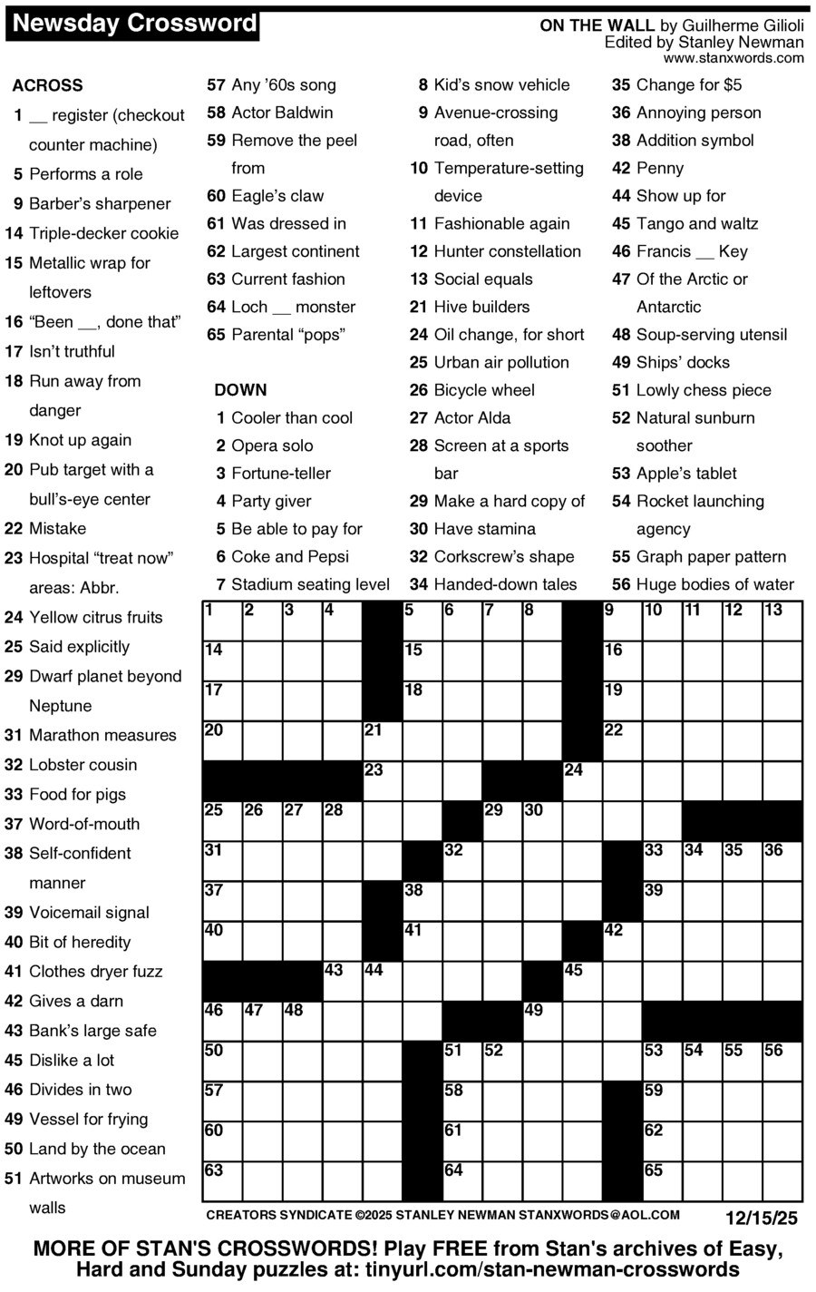 Newsday Crossword Puzzle Creators Syndicate
