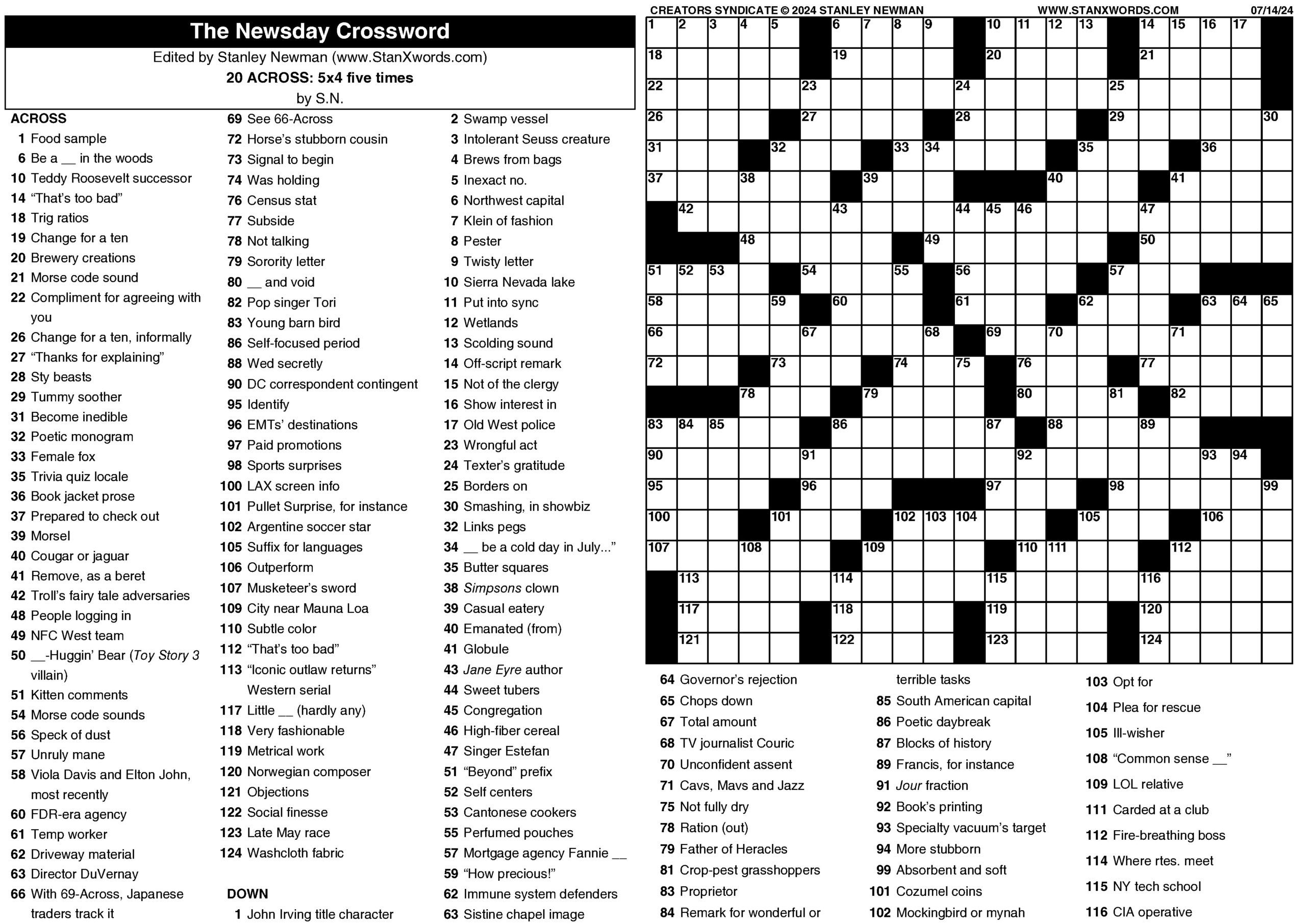 Newsday Crossword The Mountain Eagle