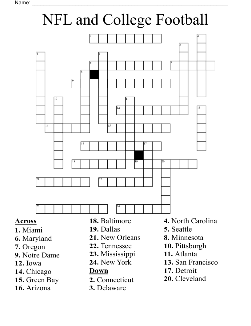 NFL And College Football Crossword WordMint