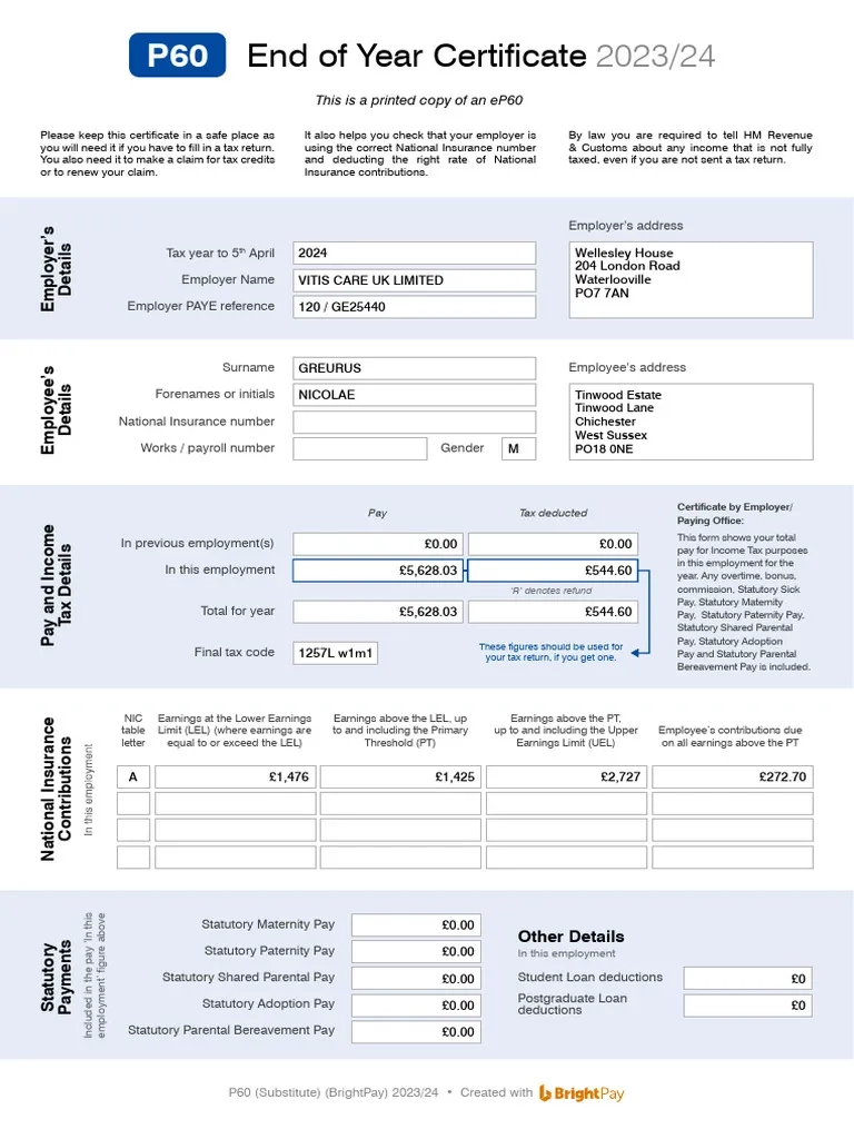 Nicolae Greurus P60 2023 24 PDF Economies Personal Finance