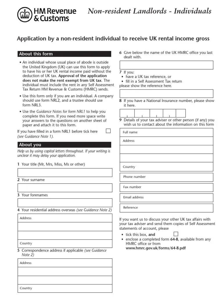 Non Resident Landlord Tax Form PDF Taxes Government Finances
