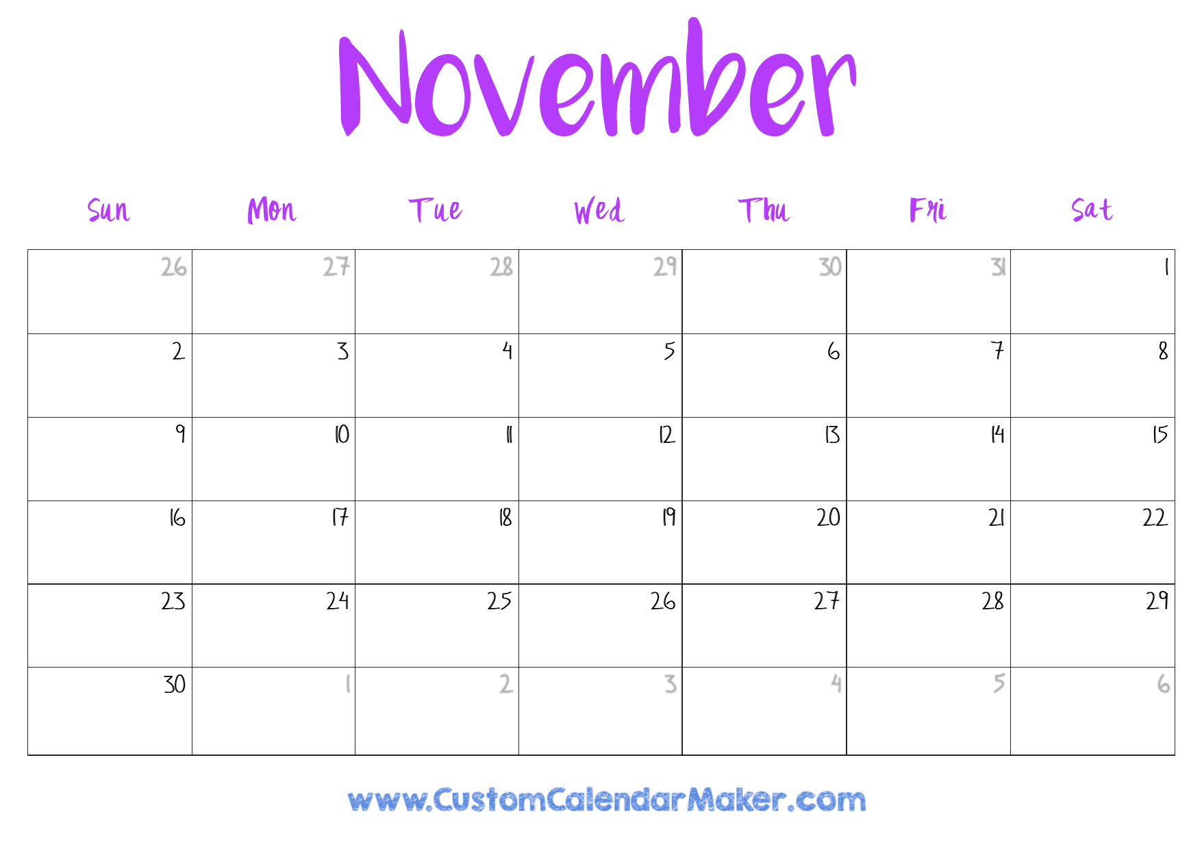 Free Printable Calendar November