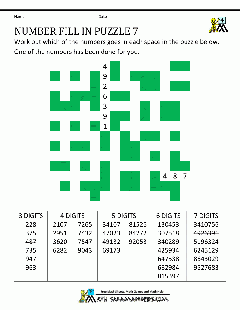 Free Printable Math Puzzles