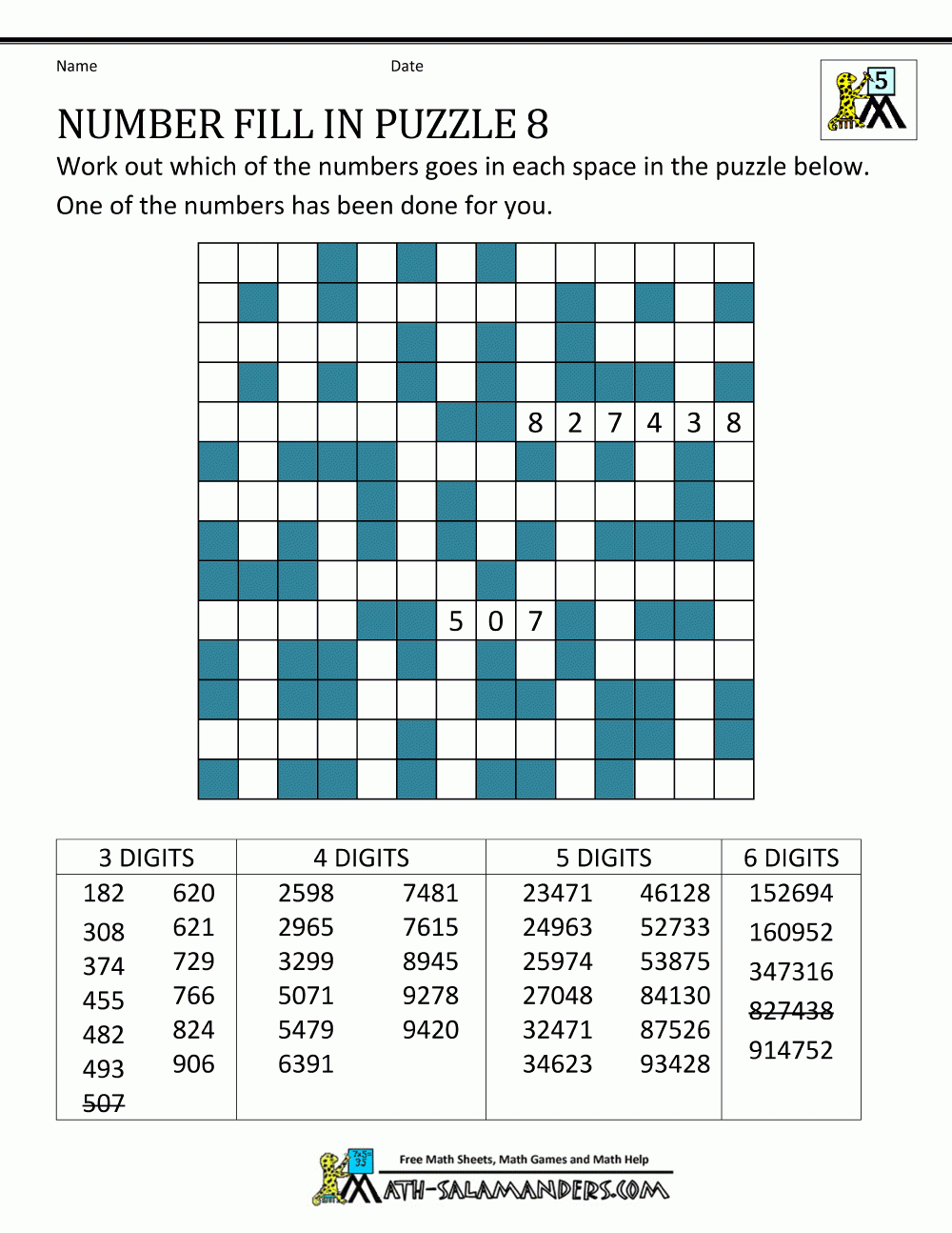 Crossword Puzzles With Numbers Printable