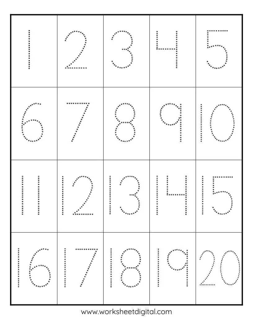 Printable Tracing Numbers 1-20 Worksheets