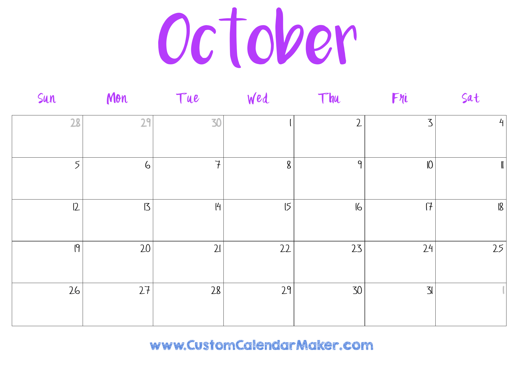 October 2025 Printable Calendar 23 Free Templates PDF Custom 