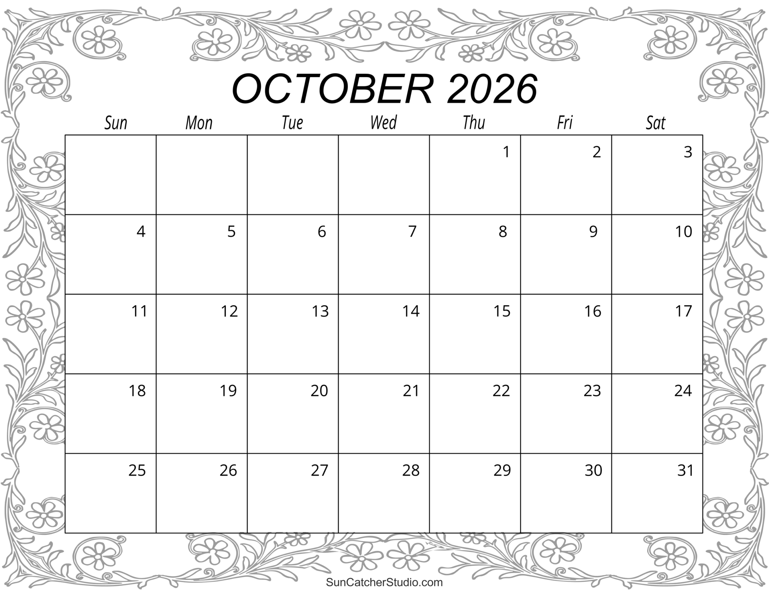 Blank Calendar October 2026