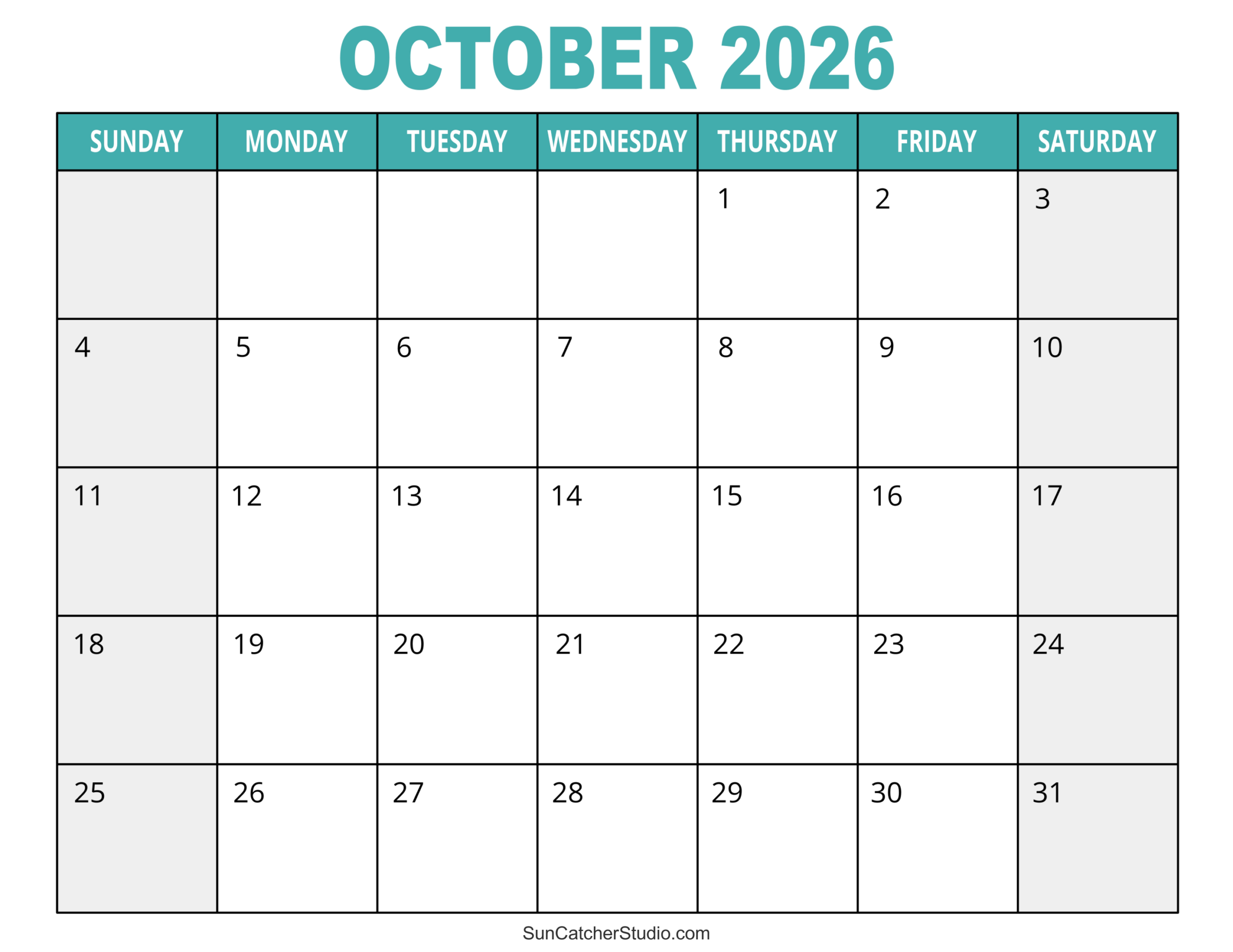 Blank Calendar October 2026 Free Download