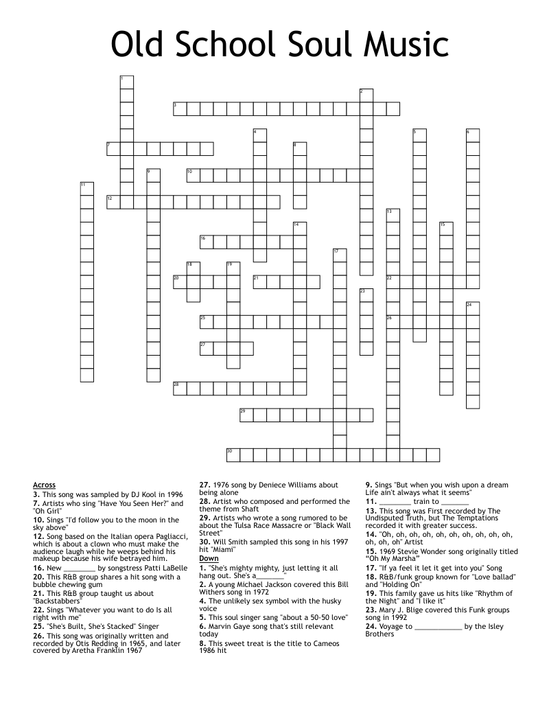 Printable Music Crossword Puzzles
