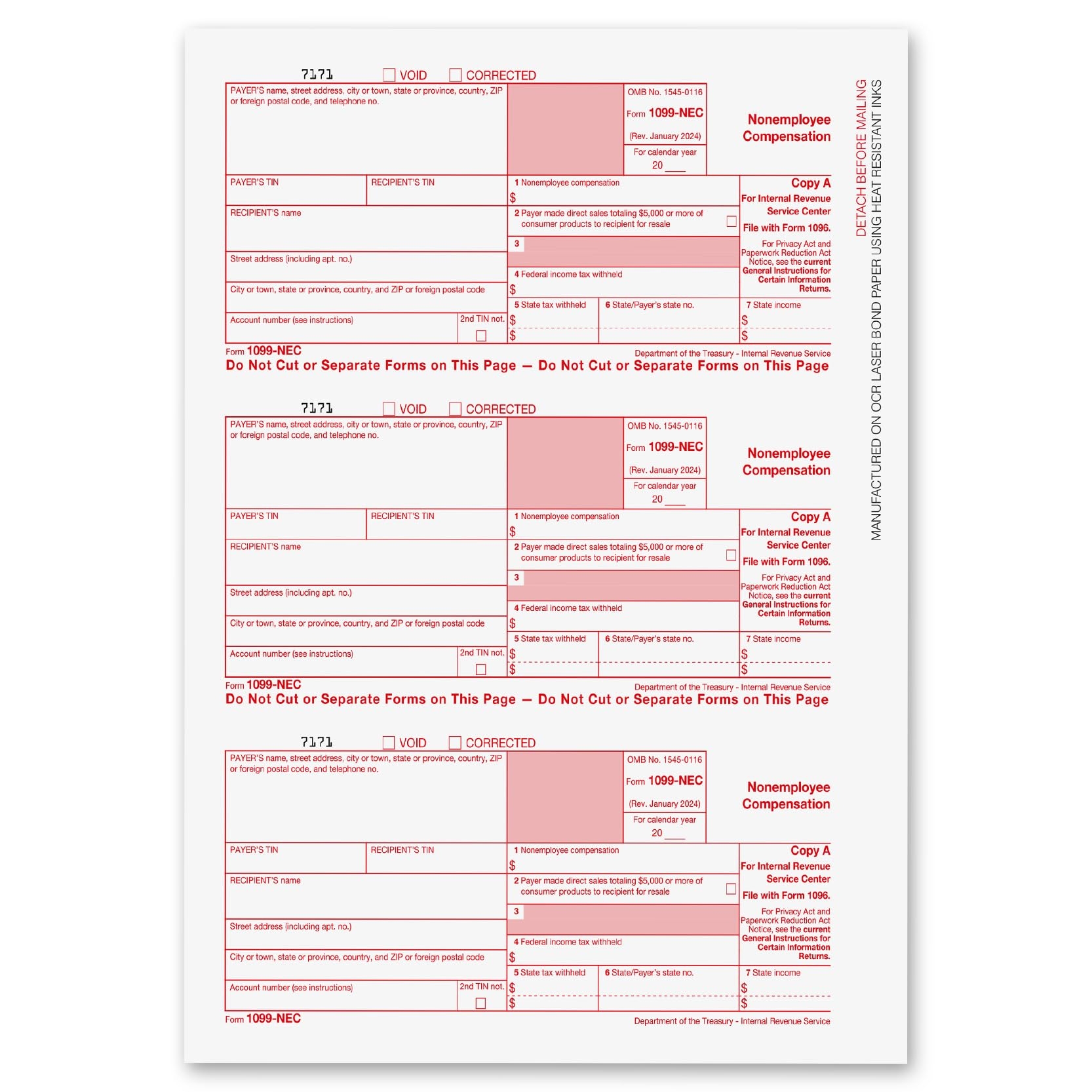 ONGULS 1099 NEC Forms 2024 1099 NEC Laser Forms IRS Approved 