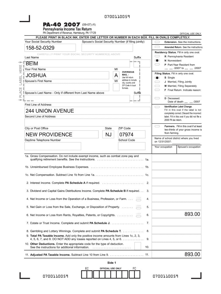 Pa 40 Tax Form Pdf Fill Out amp Sign Online DocHub